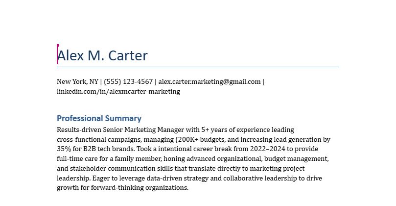 employment gap resume sample