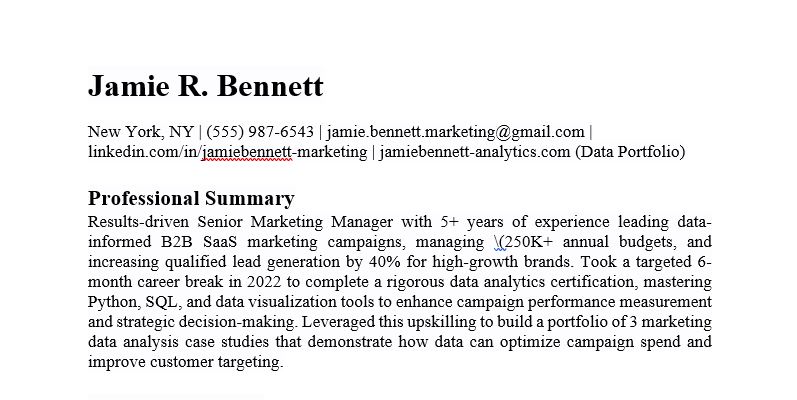 sample resume with gaps in employment